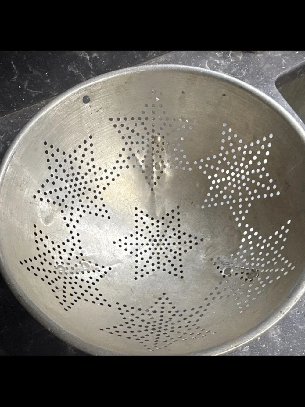 Vintage/Retro Silver Metal Star Pattern Colander Strainers w/ Handles Set of 2